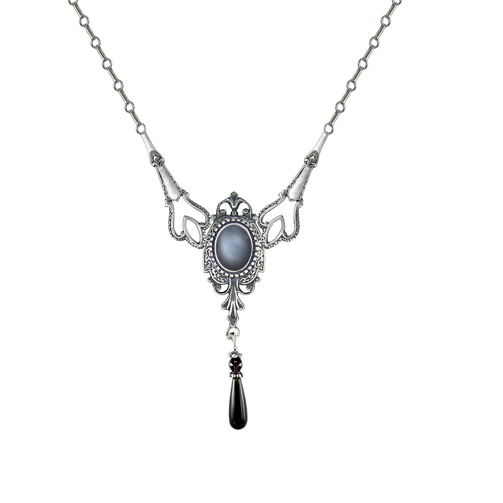 Sterling Silver Victorian Necklace With Grey Moonstone
